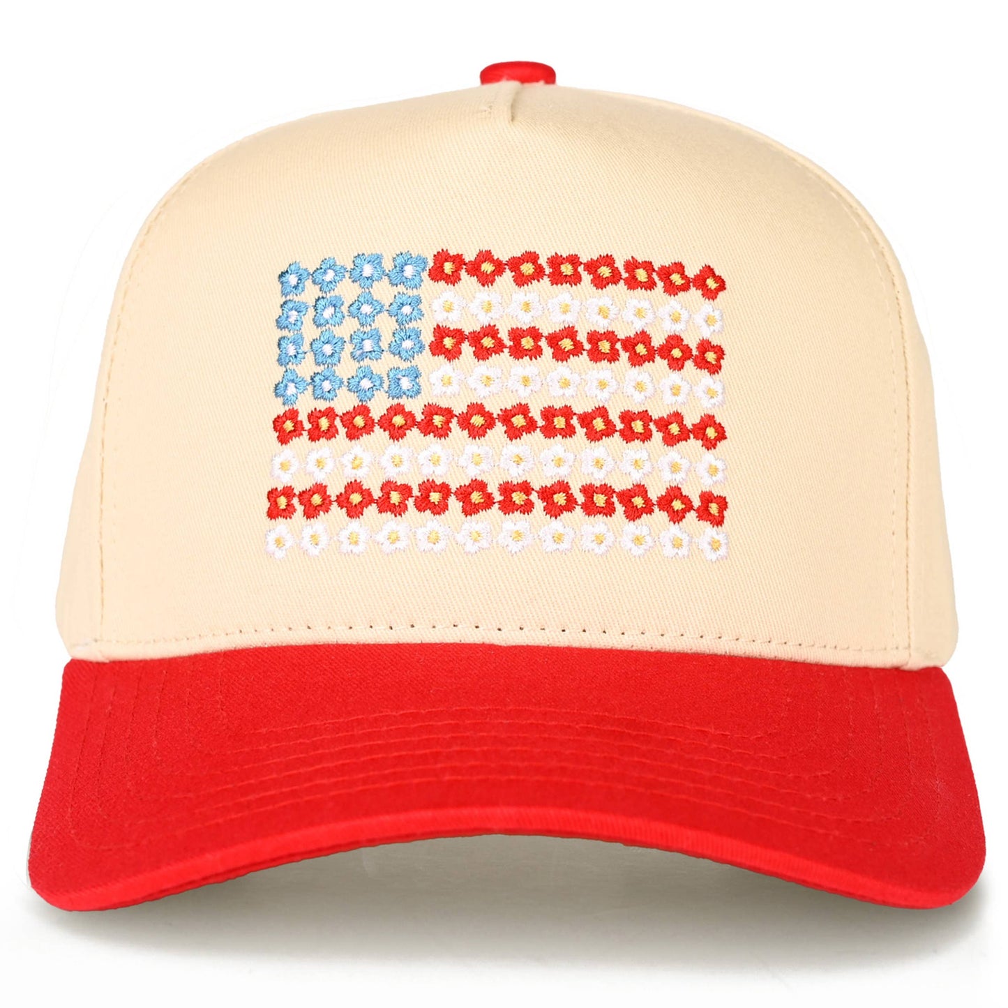 C.C Daisy Flower Pattern USA Flag Trucker Cap